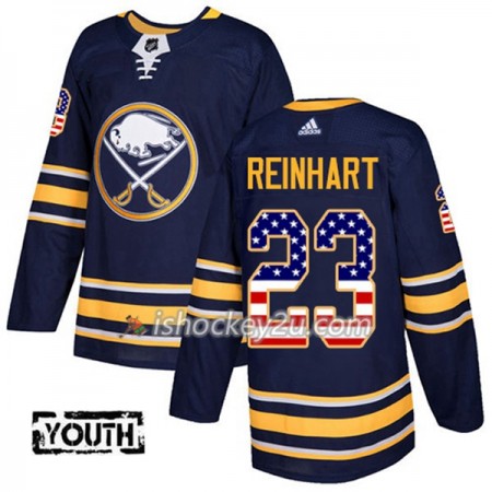 Børn NHL Buffalo Sabres Trøje Sam Reinhart 23 Adidas 2017-2018 Marine Blå USA Flag Fashion Authentic